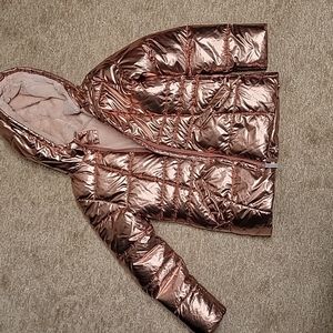 Pink Matallic Puffer Jacket with Hood